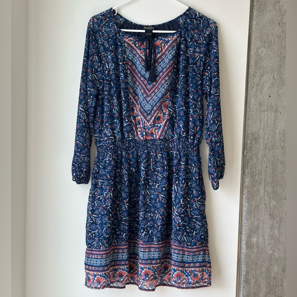 Lucky Brand long sleeve smocked waistband dress.